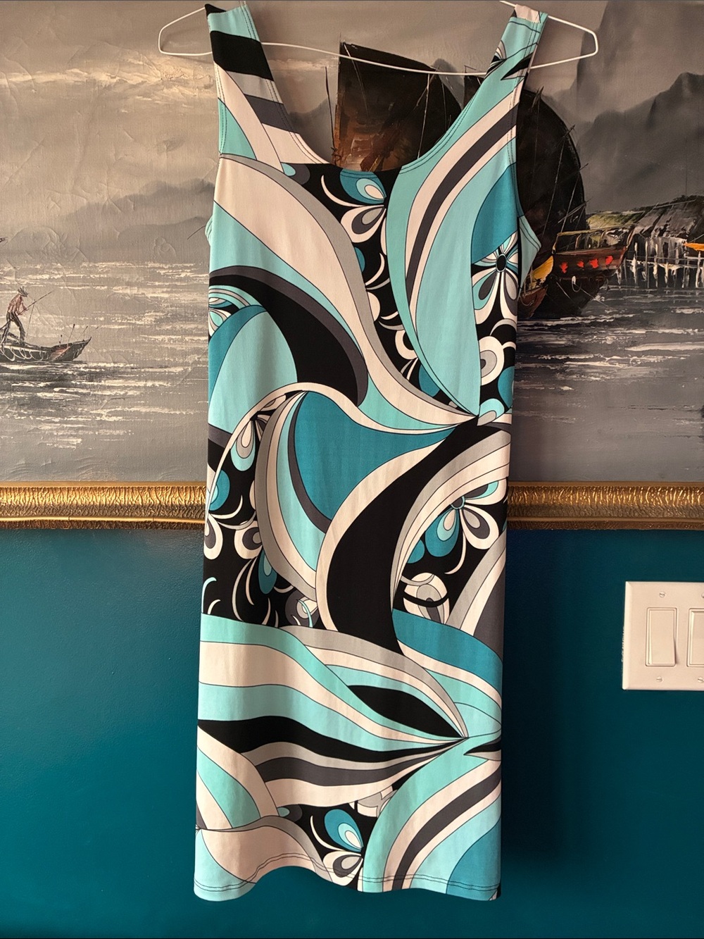Vintage Jessica Blue Abstract Print Dress Size 6 - Y2K Pucci Inspired